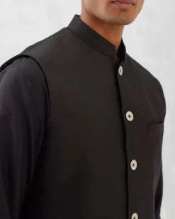 Black Kurta With Bundi Set