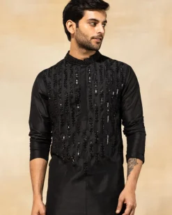 Black Leaf Embroidered Kurta Set