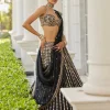 Black Linear Mirror Embroidered Lehenga Set