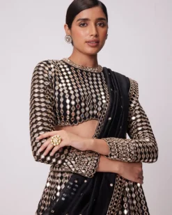 Black Linear Mirror Embroidered Lehenga Set
