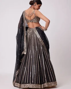 Black Linear Mirror Embroidered Lehenga Set