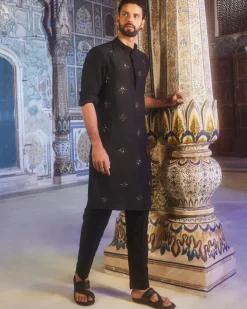 Black Metallic Embroidered Kurta Set
