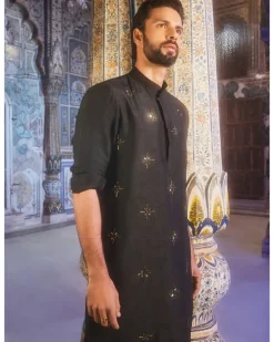 Black Metallic Embroidered Kurta Set