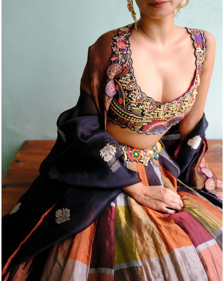Black Metallic Lehenga Set