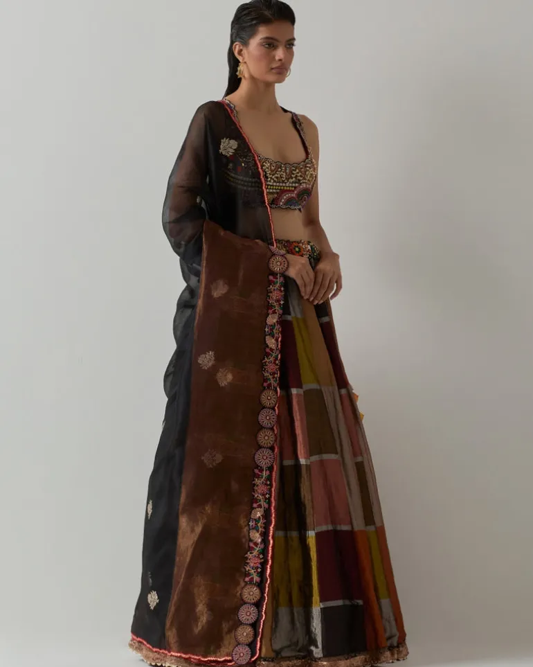 Black Metallic Lehenga Set