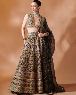 Black Multi Thread Embroidery Lehenga Set