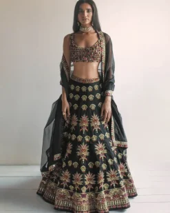 Black Multi-Thread Lehenga Set