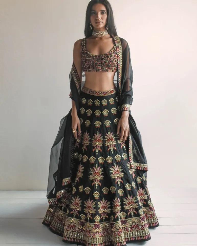 Black Multi-Thread Lehenga Set