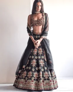Black Multi-Thread Lehenga Set