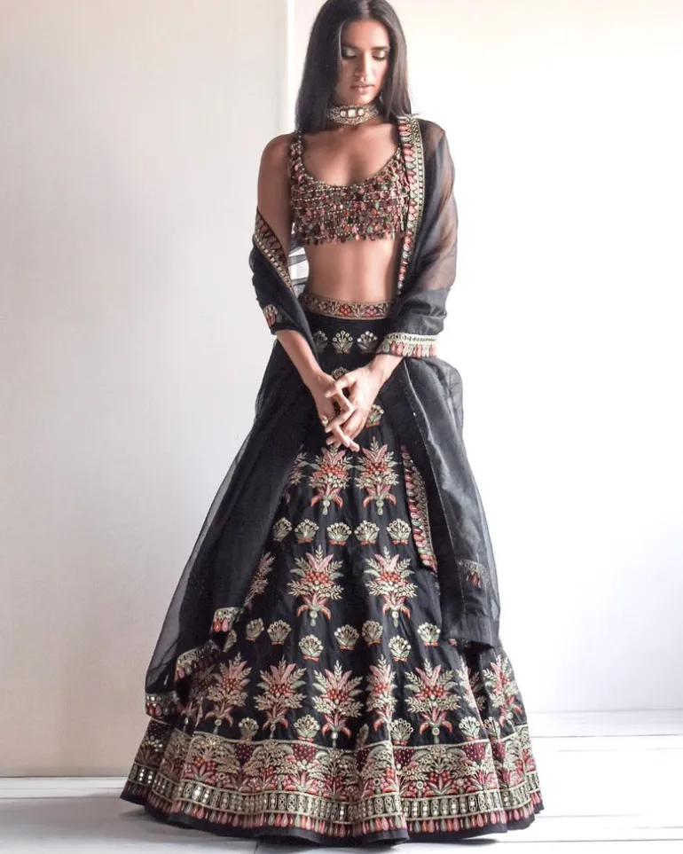 Black Multi-Thread Lehenga Set