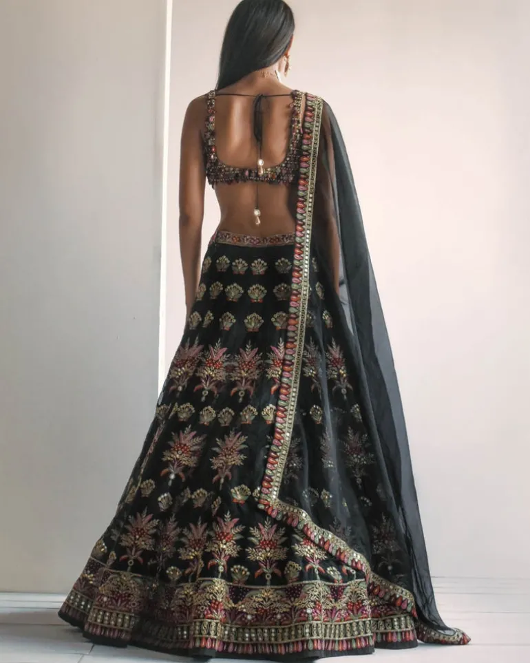Black Multi-Thread Lehenga Set