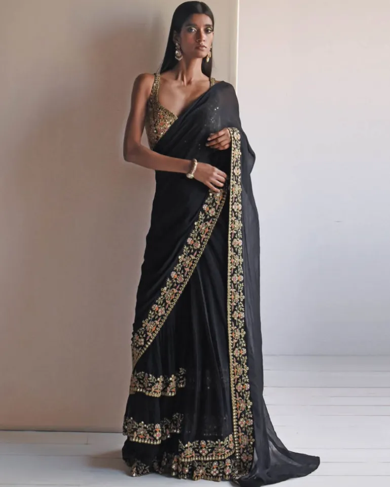 Black Multi-Thread Sari Set