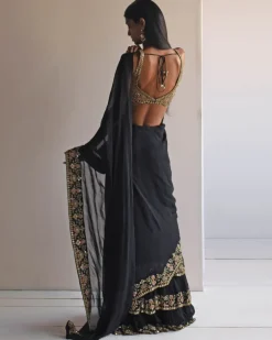 Black Multi-Thread Sari Set