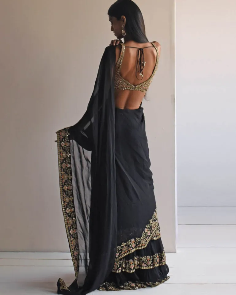 Black Multi-Thread Sari Set