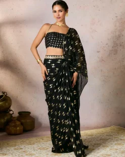 Black Mystic Drape Sari Set