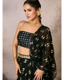 Black Mystic Drape Sari Set