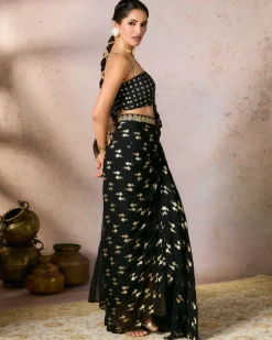 Black Mystic Drape Sari Set