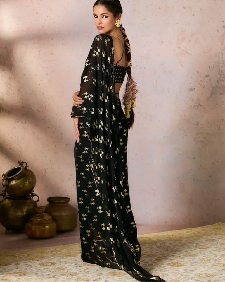 Black Mystic Drape Sari Set