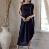Black One Shoulder Draped Dress