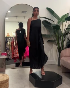 Black One Shoulder Draped Dress
