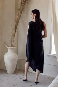 Black One Shoulder Draped Dress