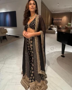Black Organza Cape With Panel Sharara Set