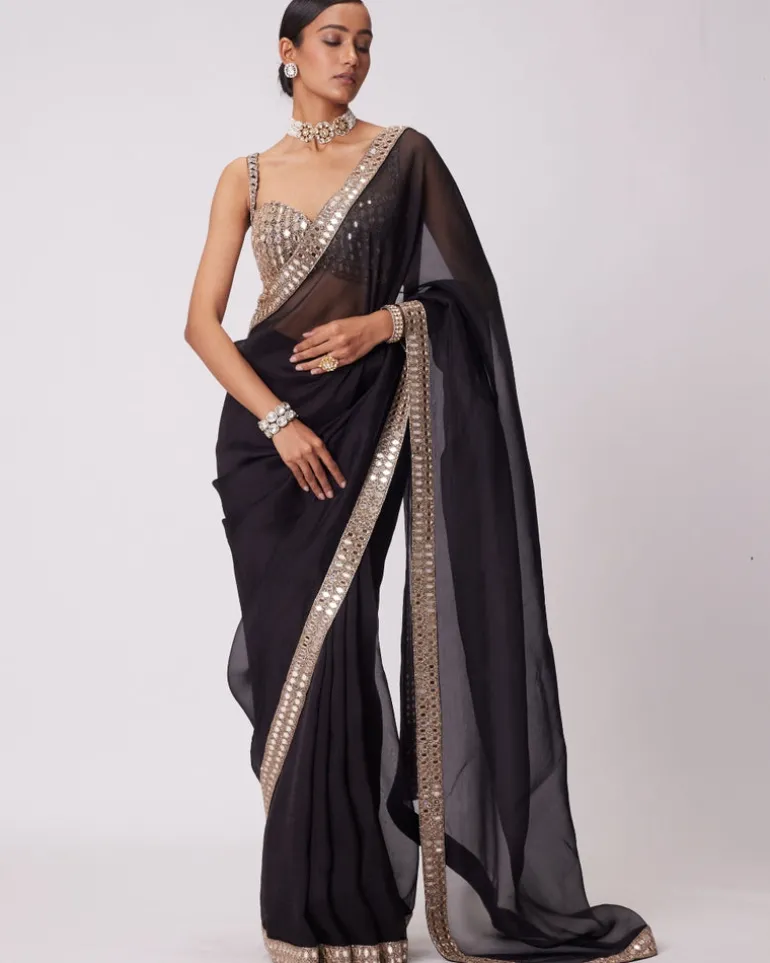 Black Organza Sari Set