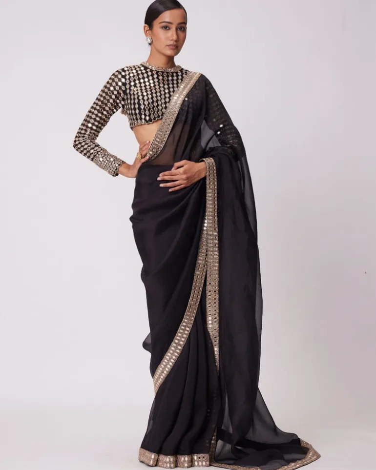 Black Organza Sari Set