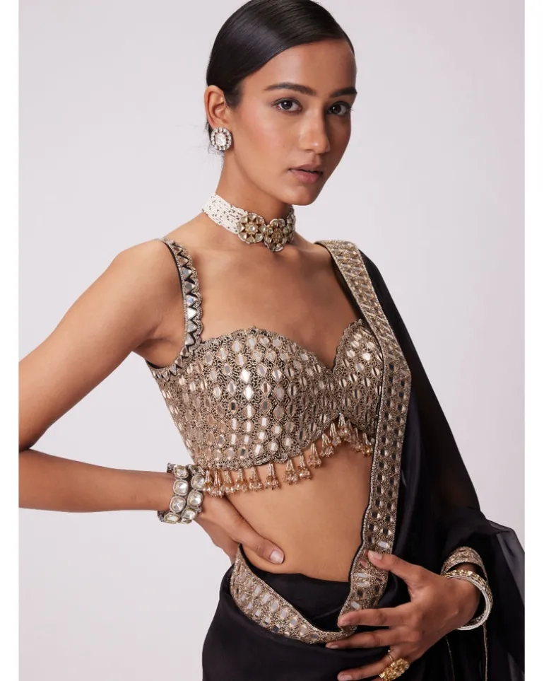 Black Organza Sari Set