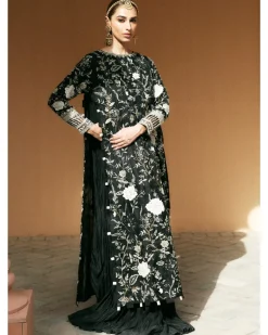 Black Organza Side Slit Gown