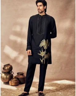 Black Palm Blooms Kurta