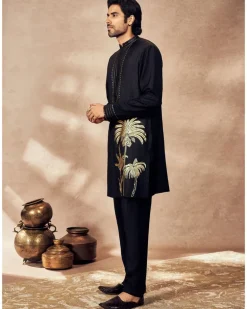 Black Palm Blooms Kurta