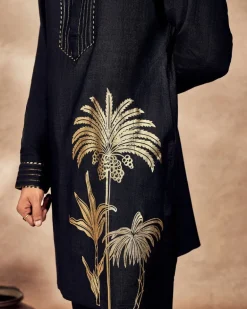 Black Palm Blooms Kurta
