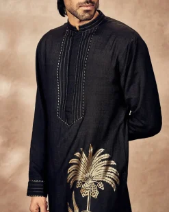 Black Palm Blooms Kurta