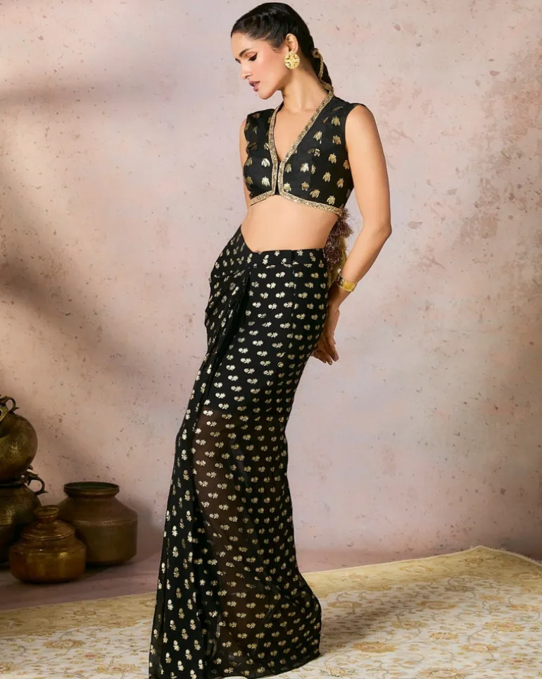 Black Palmscape Skirt Set