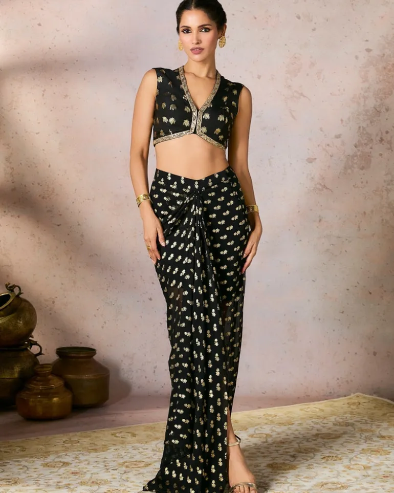 Black Palmscape Skirt Set