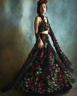 Black Petunia Lehenga Set