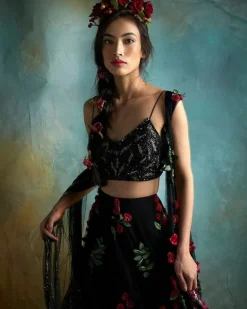Black Petunia Lehenga Set