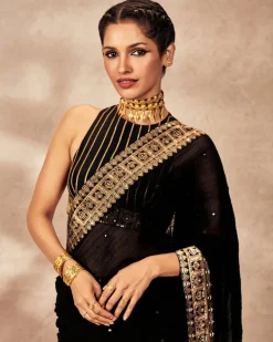 Black Potters Touch Crushed Sari Set
