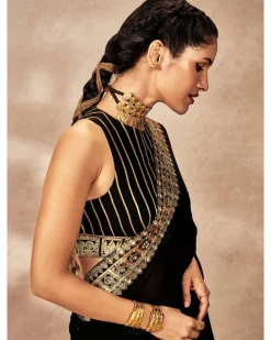 Black Potters Touch Crushed Sari Set