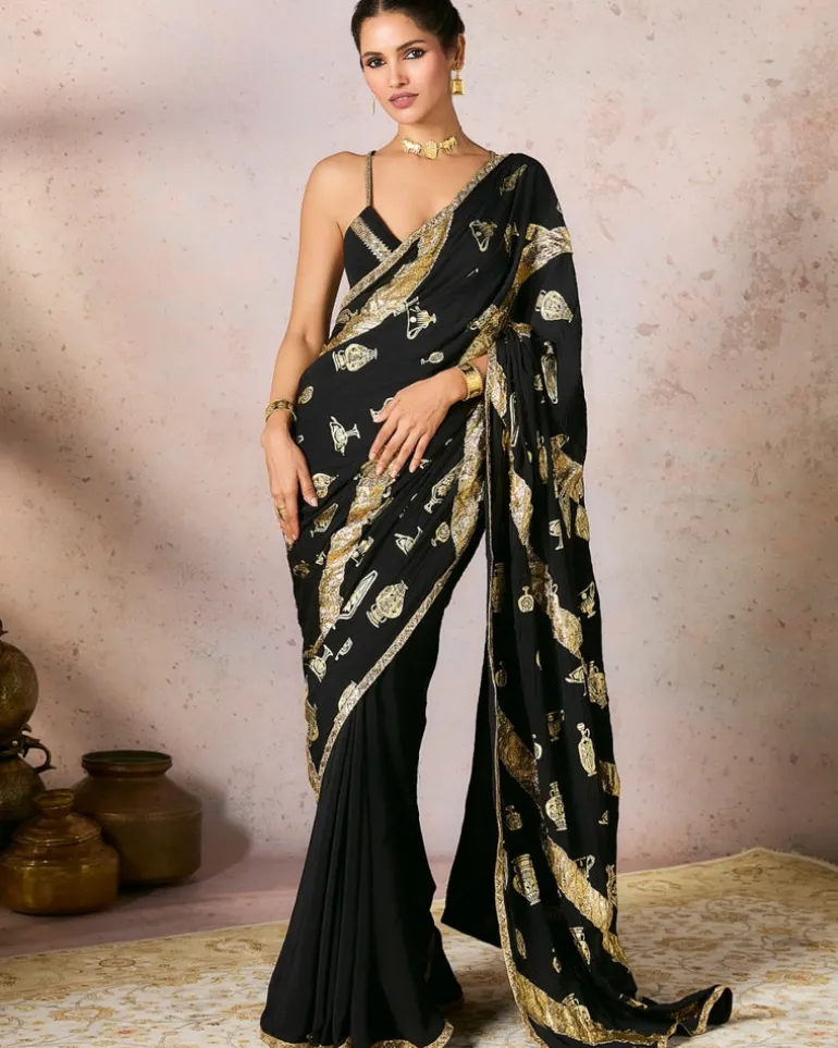 Black Potters Touch Gota Sari Set