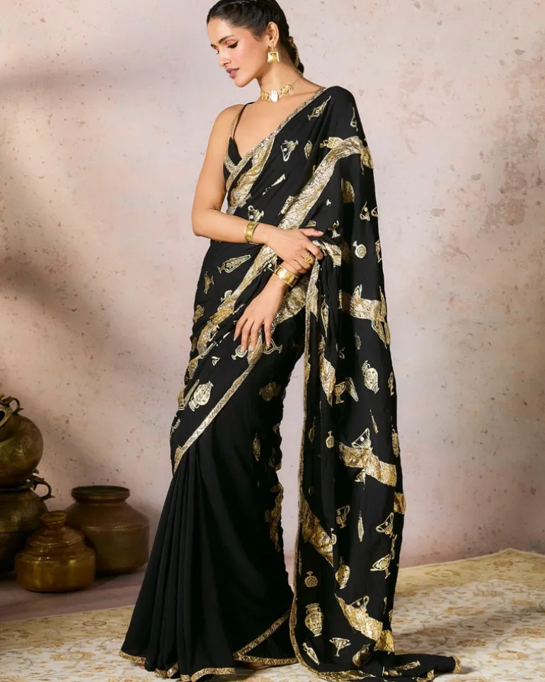 Black Potters Touch Gota Sari Set