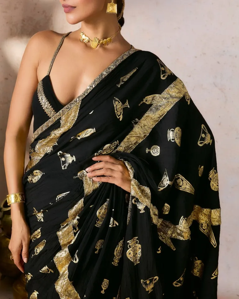 Black Potters Touch Gota Sari Set