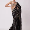 Black Pre Draped Hand Embroidered Sari Set