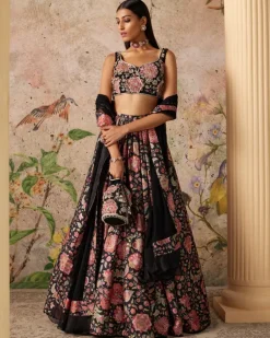 Black Print Demi Lehenga Set