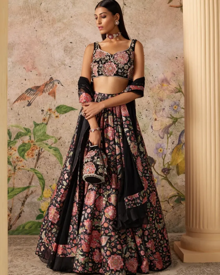 Black Print Demi Lehenga Set