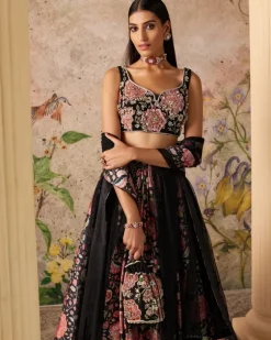 Black Print Demi Lehenga Set