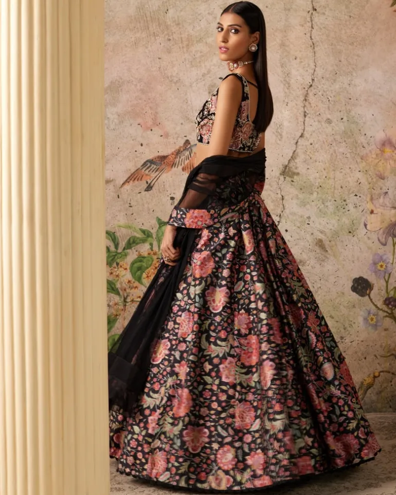 Black Print Demi Lehenga Set