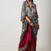 Black Printed & Hand Embroidered Long Kite With Pick Up Skirt Set