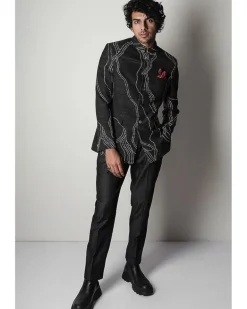Black Printed Bandhgala Set